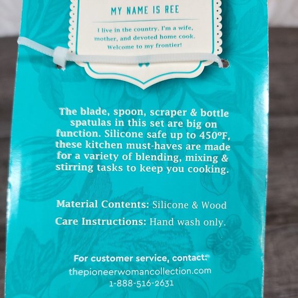 NEW! PIONEER WOMAN BLUE Silicone SPATULA SET~4 PIECES~ACACIA WOOD SILICONE - Picture 6 of 10